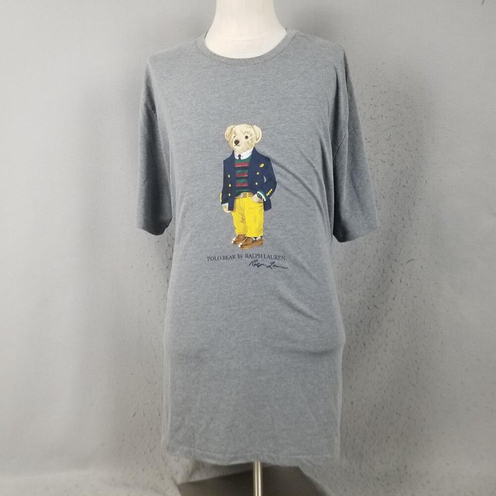 Polo Ralph Lauren Shirt Mens 3X Big Gray‎ Polo Bear Graphic Tee Casual Crewneck